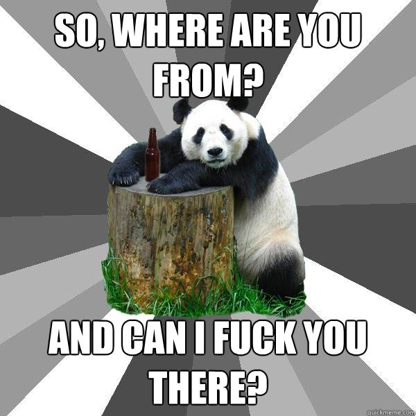 So, where are you from? And can I fuck you there?  Pickup-Line Panda