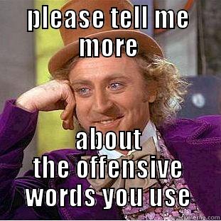 PLEASE TELL ME MORE ABOUT THE OFFENSIVE WORDS YOU USE Condescending Wonka