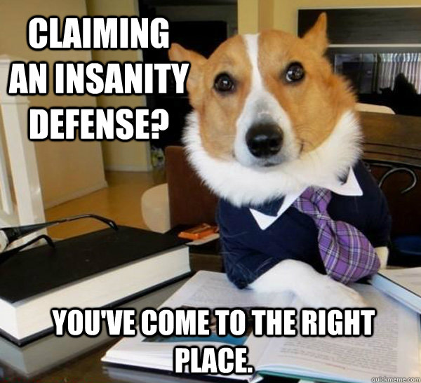 Claiming an insanity defense? you've come to the right place.  Lawyer Dog