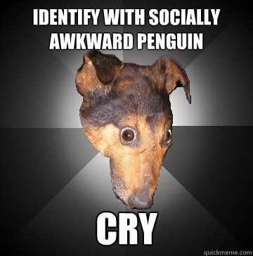 IDENTIFY WITH SOCIALLY AWKWARD PENGUIN CRY  Depression Dog