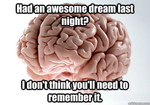 Had an awesome dream last night? I don't think you'll need to remember it.  - Had an awesome dream last night? I don't think you'll need to remember it.   Scumbag Brain