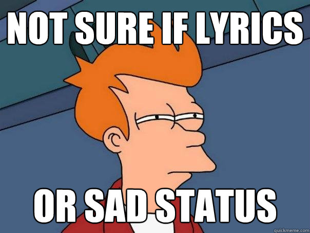 Not sure if lyrics  or sad status  Futurama Fry