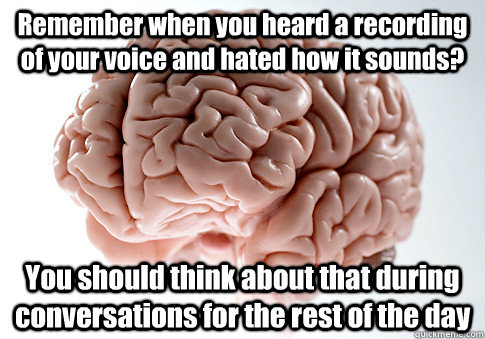 Remember when you heard a recording of your voice and hated how it sounds? You should think about that during conversations for the rest of the day   Scumbag Brain