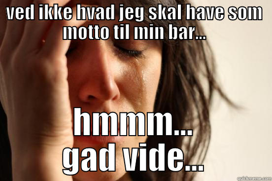 FFB inspiration - VED IKKE HVAD JEG SKAL HAVE SOM MOTTO TIL MIN BAR... HMMM... GAD VIDE... First World Problems