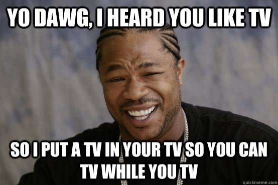 yo dawg, i heard you like tv so i put a tv in your tv so you can tv while you tv  YO DAWG