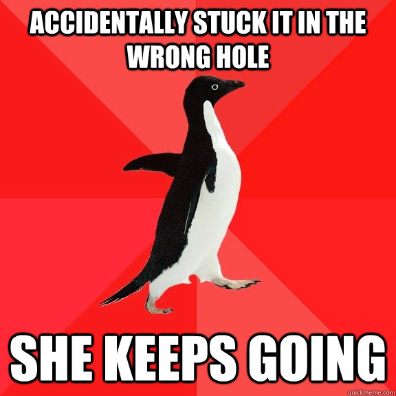 accidentally stuck it in the wrong hole she keeps going  Socially Awesome Penguin