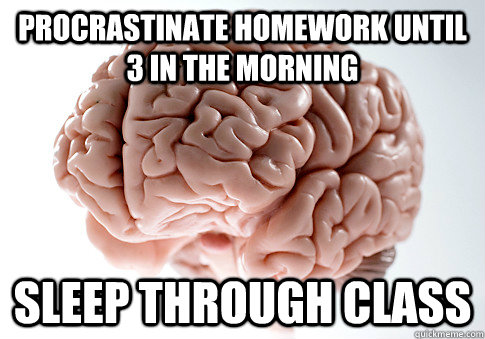 Procrastinate homework until 3 in the morning sleep through class  Scumbag Brain