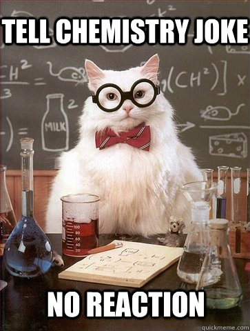 Tell chemistry joke  No reaction   Chemistry Cat