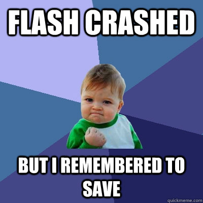 Flash crashed but I remembered to save  Success Kid