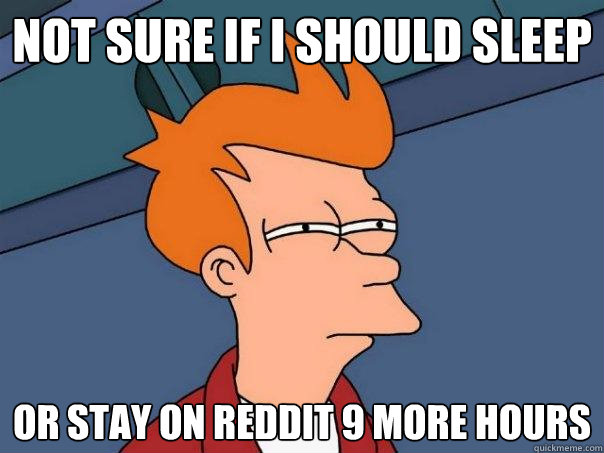 Not sure if I should sleep Or stay on reddit 9 more hours  Futurama Fry