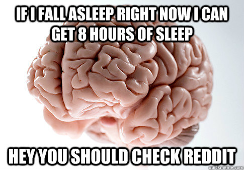 if i fall asleep right now i can get 8 hours of sleep hey you should check reddit  Scumbag Brain