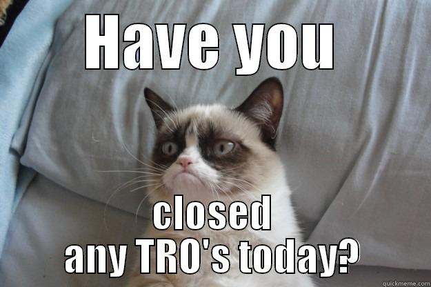 HAVE YOU CLOSED ANY TRO'S TODAY? Grumpy Cat