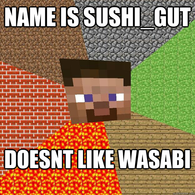 Name is Sushi_gut Doesnt like wasabi   Minecraft