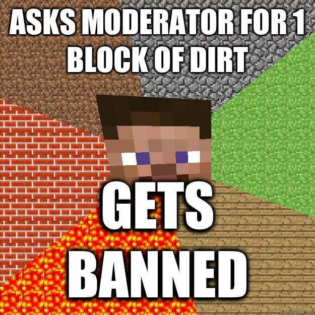 Asks moderator for 1 block of dirt Gets BANNED  Minecraft