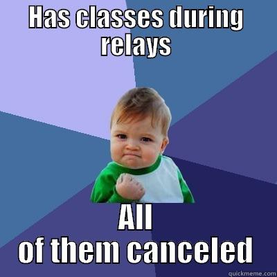 HAS CLASSES DURING RELAYS ALL OF THEM CANCELED Success Kid