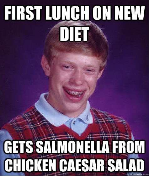 First lunch on new diet gets salmonella from chicken caesar salad   Bad Luck Brian