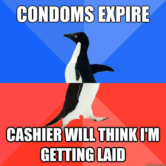 condoms expire cashier will think i'm getting laid  Socially Awkward Awesome Penguin