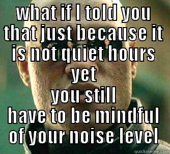 WHAT IF I TOLD YOU THAT JUST BECAUSE IT IS NOT QUIET HOURS YET YOU STILL HAVE TO BE MINDFUL OF YOUR NOISE LEVEL Matrix Morpheus