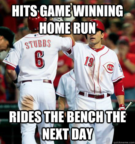 Hits game winning home run Rides the bench the next day - Hits game winning home run Rides the bench the next day  Stubbs benched