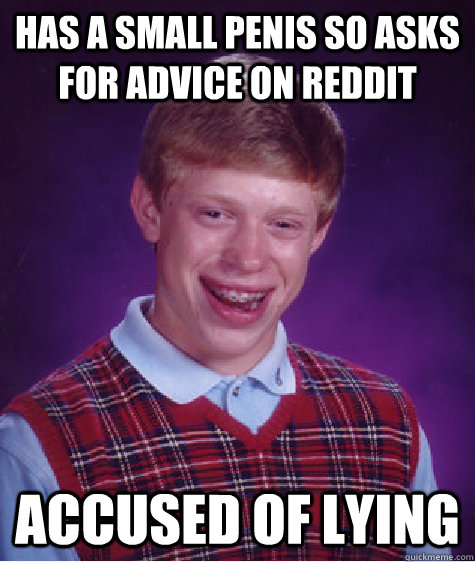 Has a small penis so asks for advice on reddit accused of lying  Bad Luck Brian