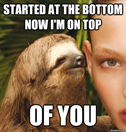 Started at the bottom now i'm on top of you  rape sloth