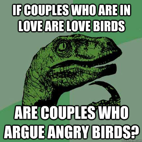 If couples who are in love are love birds Are couples who argue angry birds?  Philosoraptor