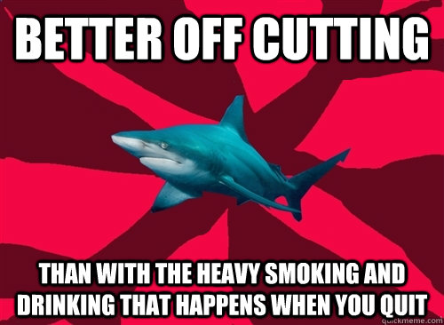 better off cutting than with the heavy smoking and drinking that happens when you quit  Self-Injury Shark