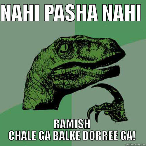 NOPE CANT KILL PASHA - NAHI PASHA NAHI  RAMISH CHALE GA BALKE DORREE GA! Philosoraptor