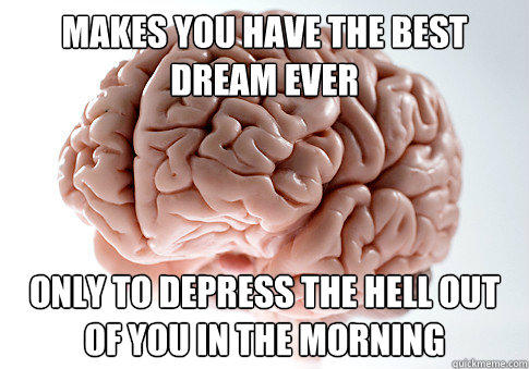 makes you have the best dream ever only to depress the hell out of you in the morning - makes you have the best dream ever only to depress the hell out of you in the morning  Scumbag Brain