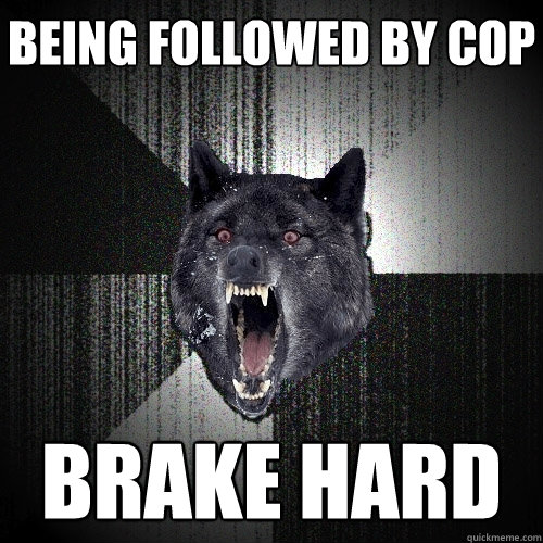 being followed by cop brake hard  Insanity Wolf