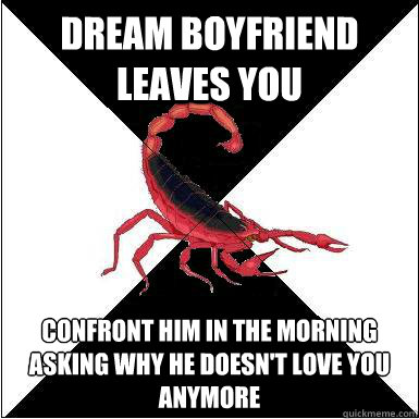 Dream boyfriend leaves you confront him in the morning asking why he doesn't love you anymore  Borderline scorpion