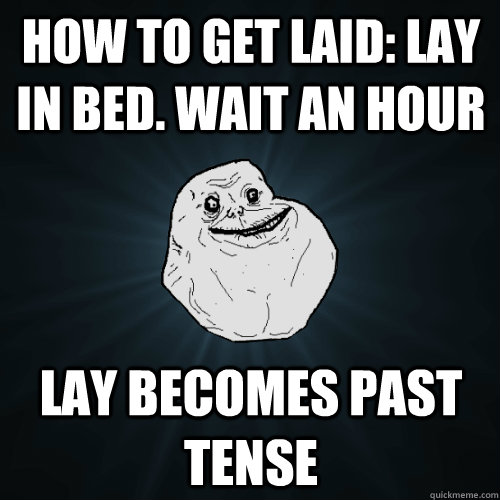 past tense of lay down in bed