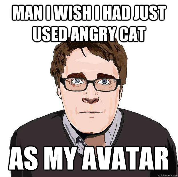 MAN I WISH I HAD JUST USED ANGRY CAT AS MY AVATAR  Always Online Adam Orth