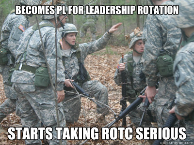 Becomes PL for leadership rotation Starts taking Rotc serious  