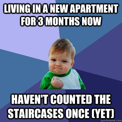 Living in a new apartment for 3 months now haven't counted the staircases once (yet)  Success Kid