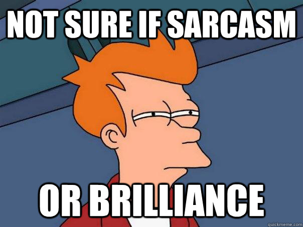 not sure if sarcasm or brilliance - not sure if sarcasm or brilliance  Futurama Fry