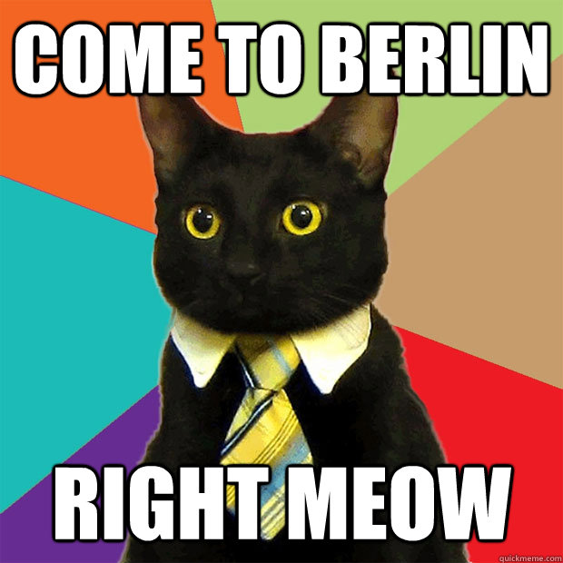 come to berlin right meow  Business Cat