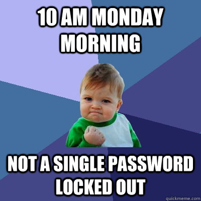 10 AM Monday morning Not a single password locked out  Success Kid