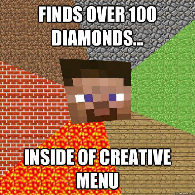 Finds over 100 diamonds... Inside of creative menu  Minecraft