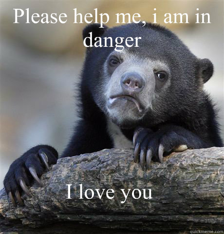 Please help me, i am in danger I love you  - Please help me, i am in danger I love you   Confession Bear