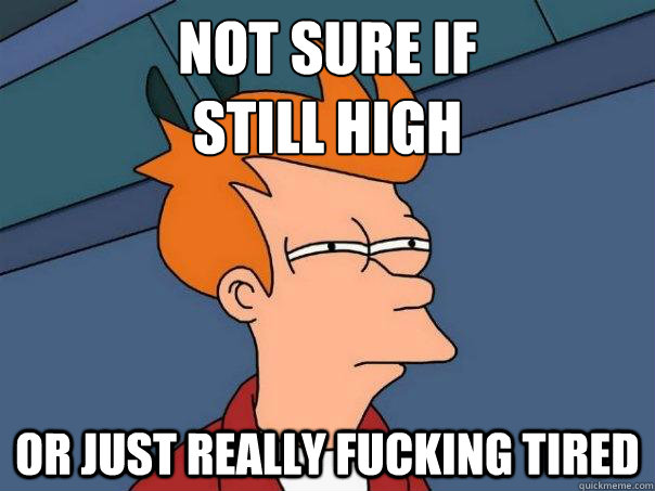 Not sure if 
still high Or just really fucking tired - Not sure if 
still high Or just really fucking tired  Futurama Fry