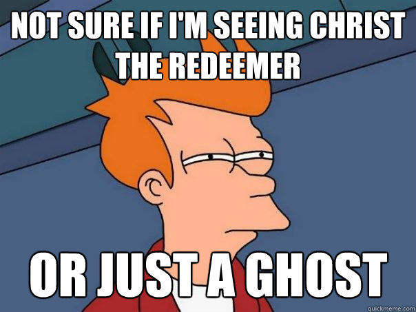 not sure if I'm seeing christ the redeemer Or just a ghost - not sure if I'm seeing christ the redeemer Or just a ghost  Futurama Fry