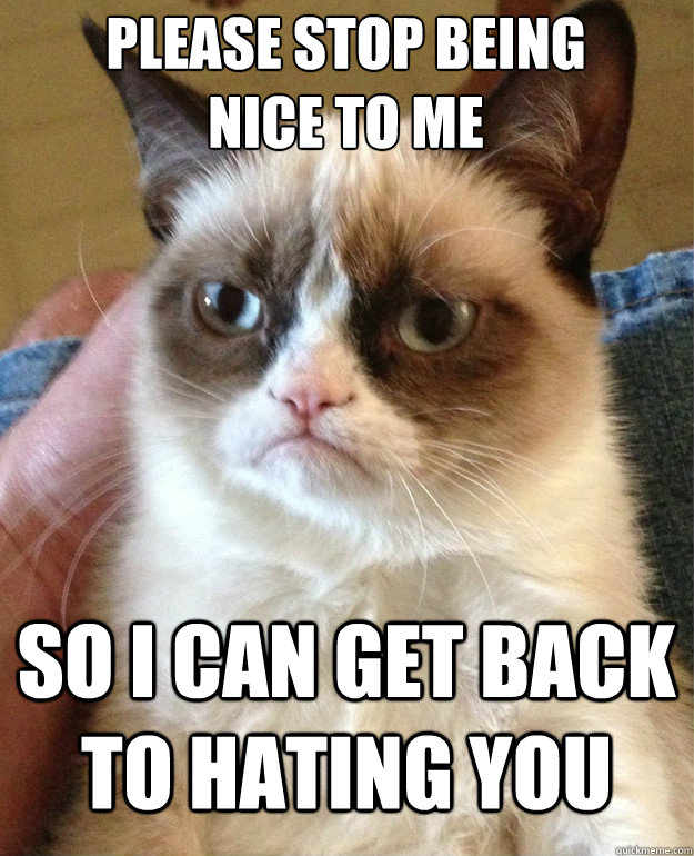 Please stop being 
nice to me so I can get back to hating you  Grumpy Cat