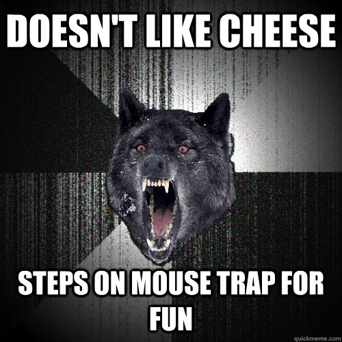 doesn't like cheese steps on mouse trap for fun    Insanity Wolf