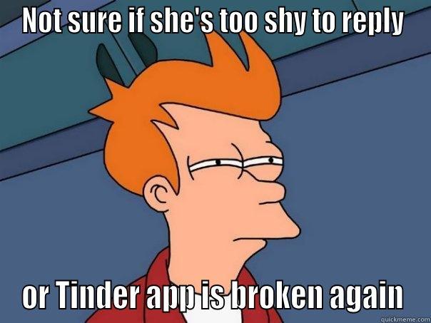 NOT SURE IF SHE'S TOO SHY TO REPLY OR TINDER APP IS BROKEN AGAIN Futurama Fry