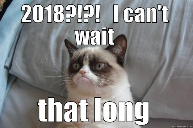 2018?!?!   I can't wait - 2018?!?!   I CAN'T WAIT THAT LONG Grumpy Cat