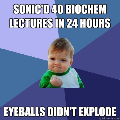 sonic'd 40 biochem lectures in 24 hours eyeballs didn't explode  Success Kid