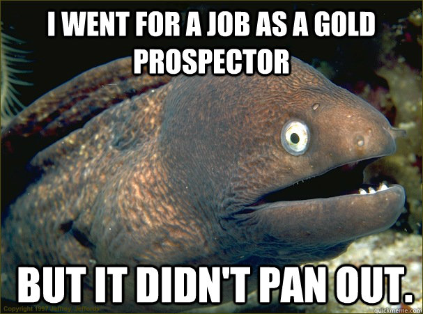 I went for a job as a gold prospector  but it didn't pan out.  Bad Joke Eel