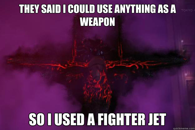 they said i could use anything as a weapon so i used a fighter jet  berserker-jet