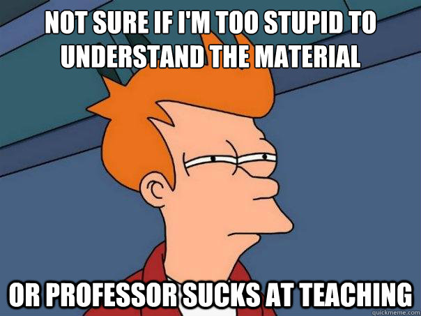 Not sure if i'm too stupid to understand the material or professor sucks at teaching  Futurama Fry